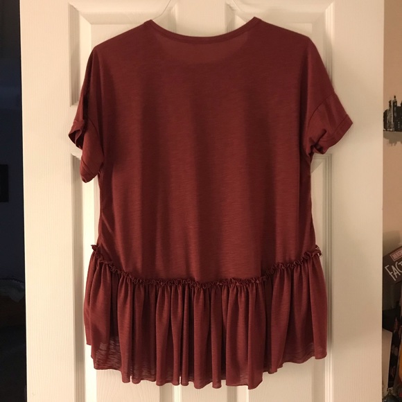 Maroon Drop-Waist Ruffle Hem Tee - Picture 2 of 2